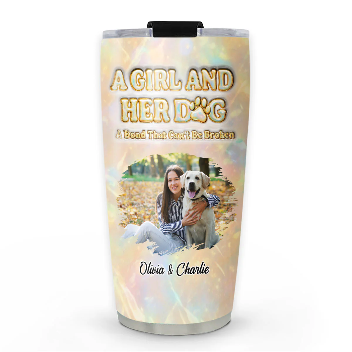 A Girl And Her Dog Pearl Photo - Personalized Custom 3D Inflated Effect Tumbler
