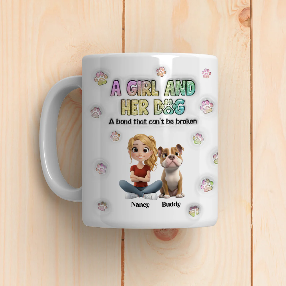 A Girl And Her Dog - Personalized Custom 3D Inflated Effect Mug - Image 3
