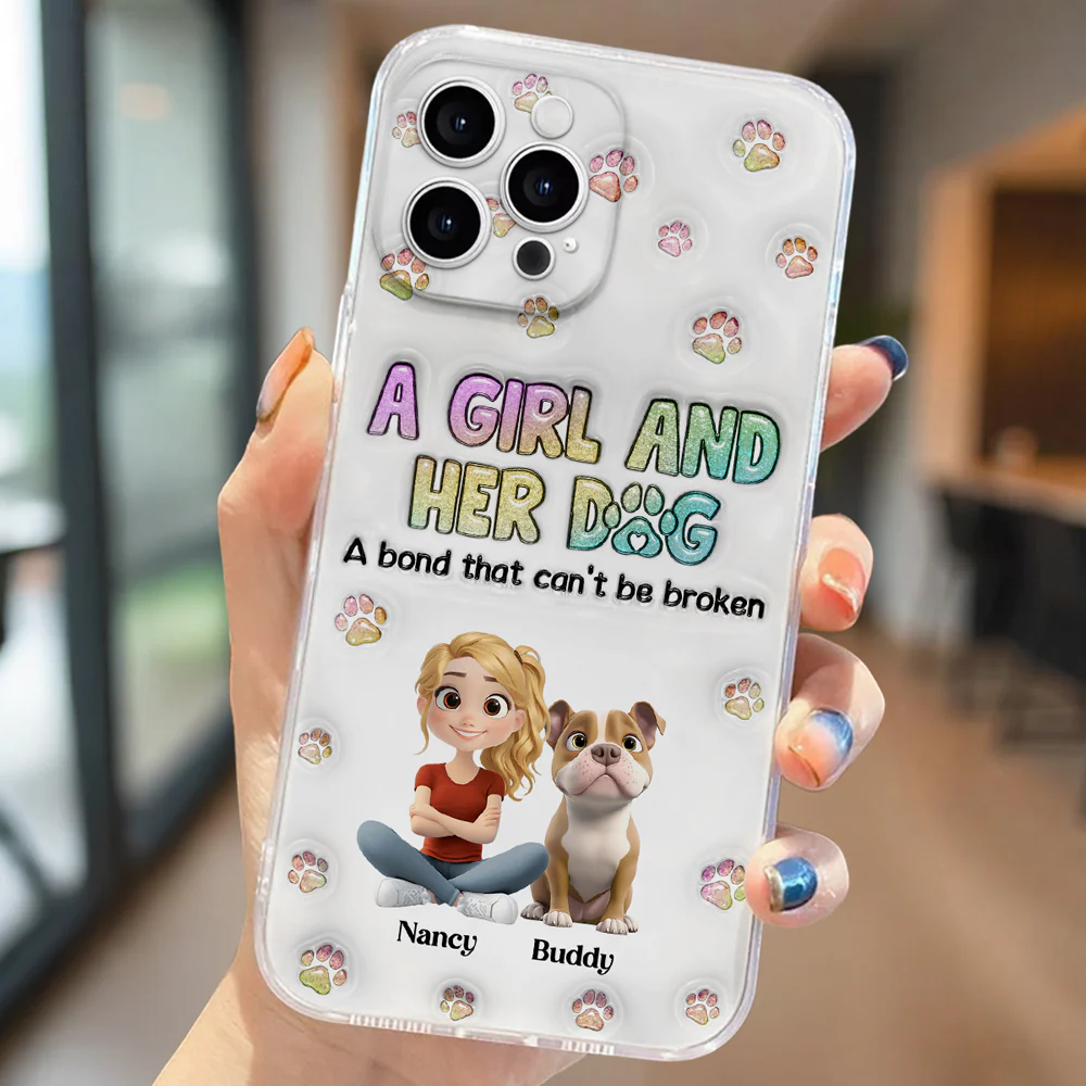 A Girl And Her Dog - Personalized Custom 3D Inflated Effect Phone Case - Image 2
