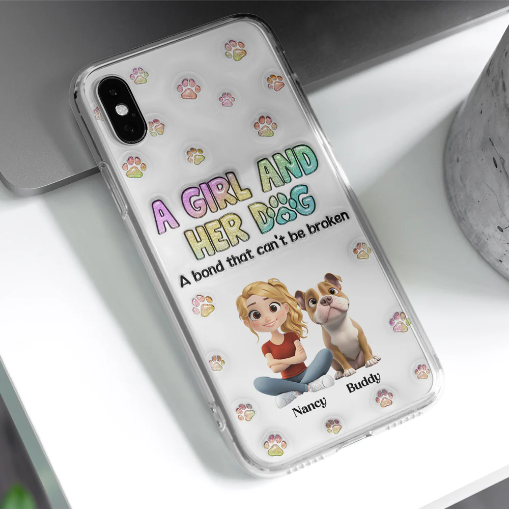 A Girl And Her Dog - Personalized Custom 3D Inflated Effect Phone Case - Image 3