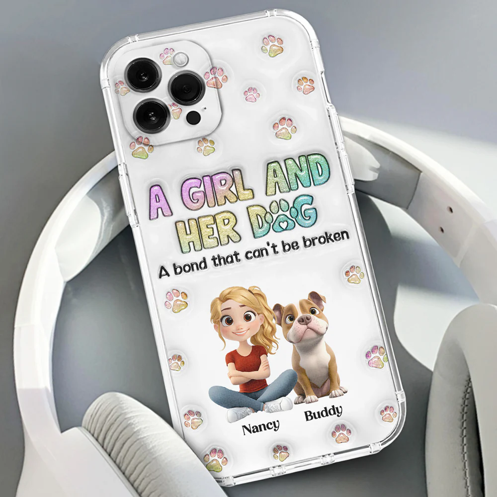 A Girl And Her Dog - Personalized Custom 3D Inflated Effect Phone Case - Image 4