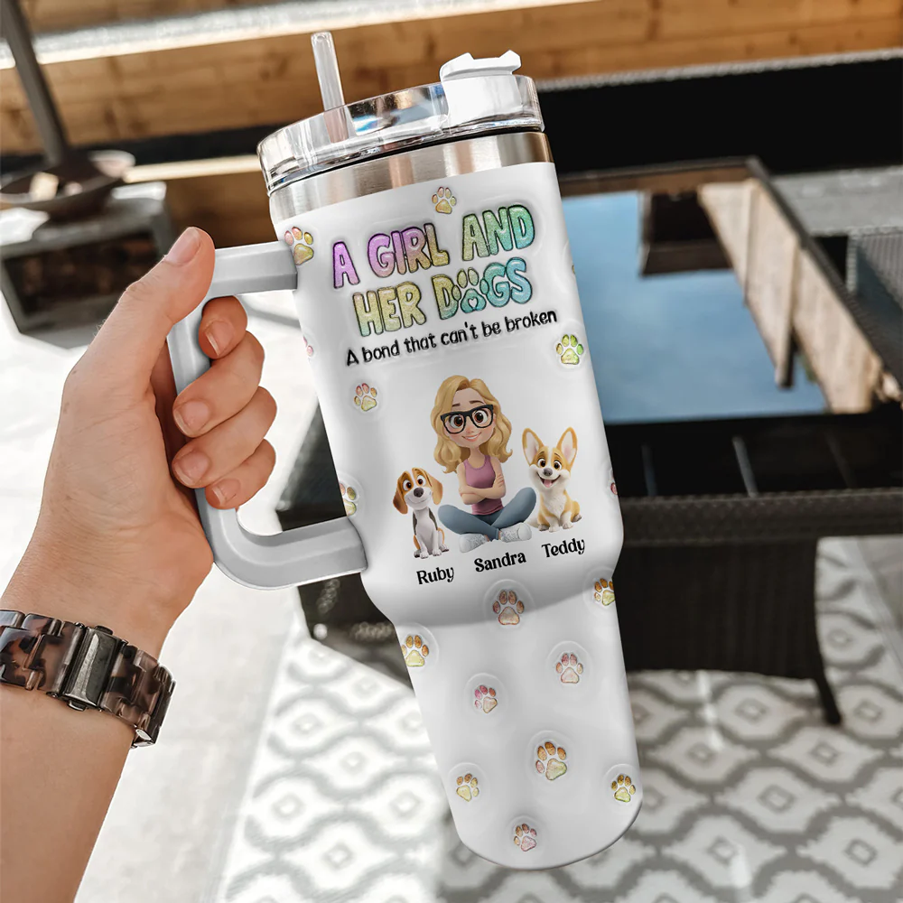 A Girl And Her Dog - Personalized Custom 3D Inflated Effect Tumbler - Image 7