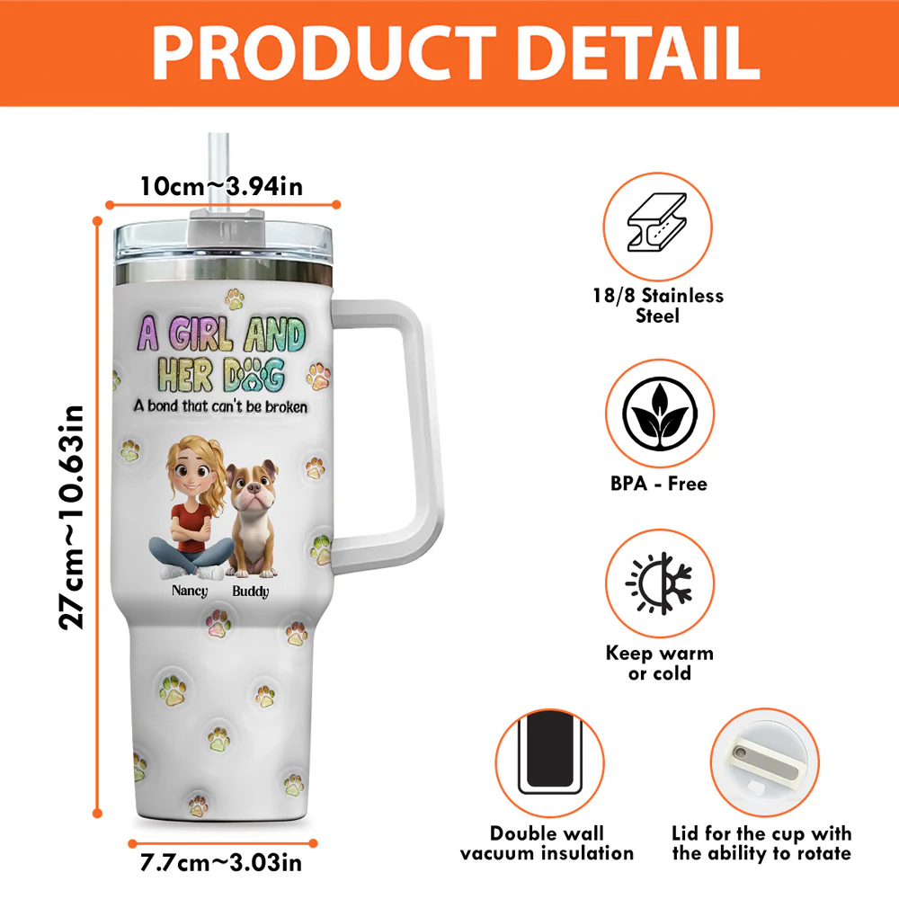 A Girl And Her Dog - Personalized Custom 3D Inflated Effect Tumbler - Image 8