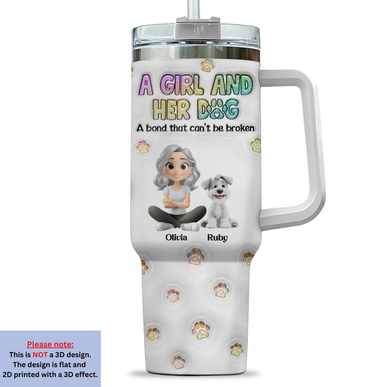 A Girl And Her Dog - Personalized Custom 3D Inflated Effect Tumbler - Image 9
