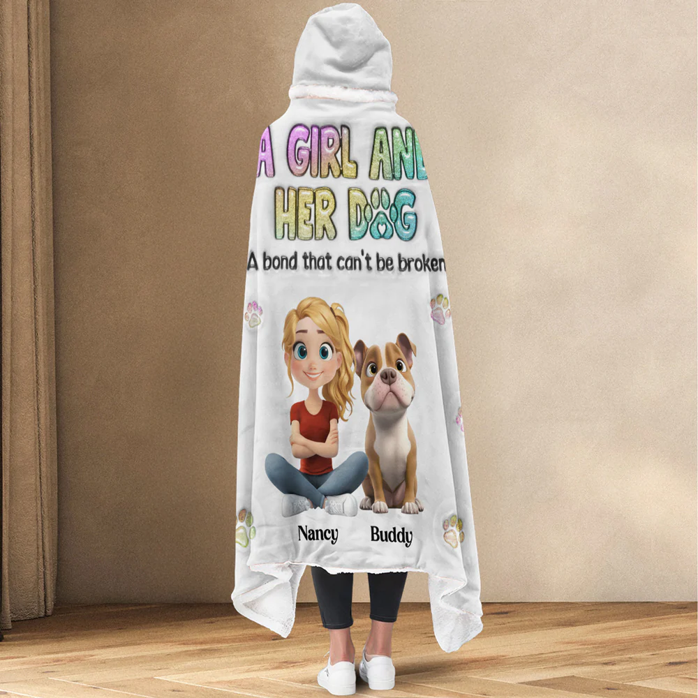 A Girl And Her Dog - Personalized Custom Hooded Blanket - Image 3