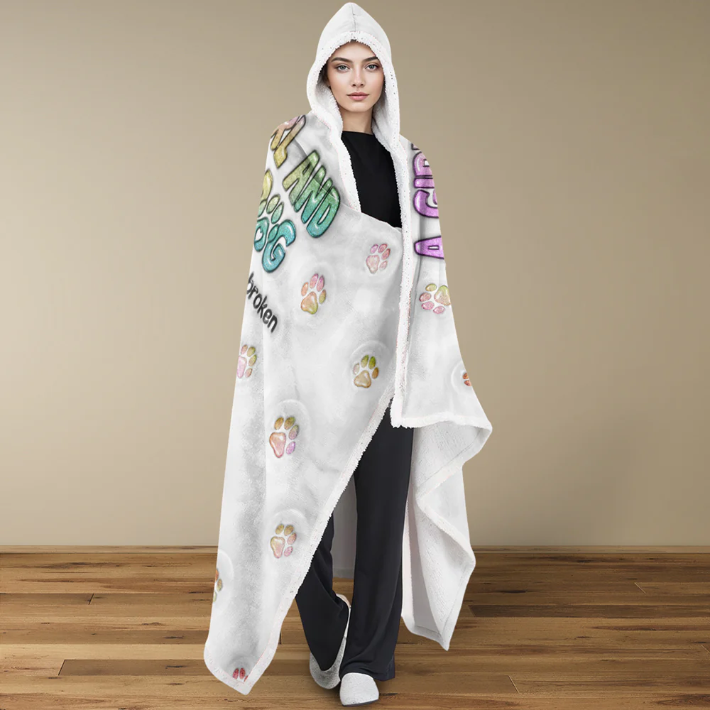 A Girl And Her Dog - Personalized Custom Hooded Blanket - Image 4