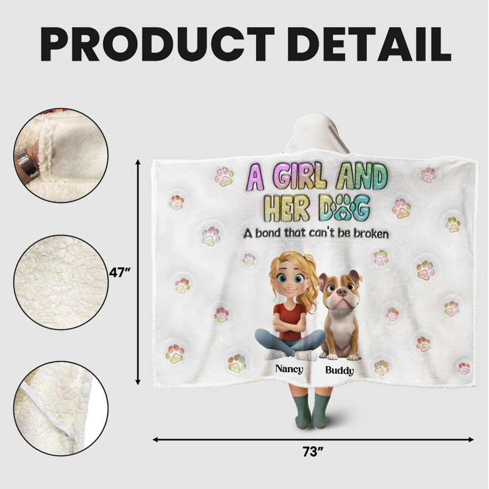 A Girl And Her Dog - Personalized Custom Hooded Blanket - Image 5