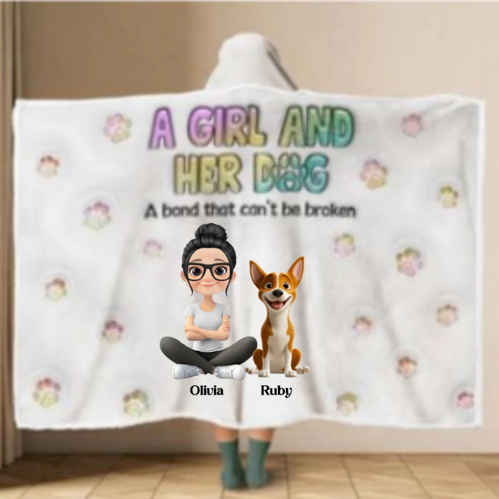 A Girl And Her Dog - Personalized Custom Hooded Blanket - Image 6