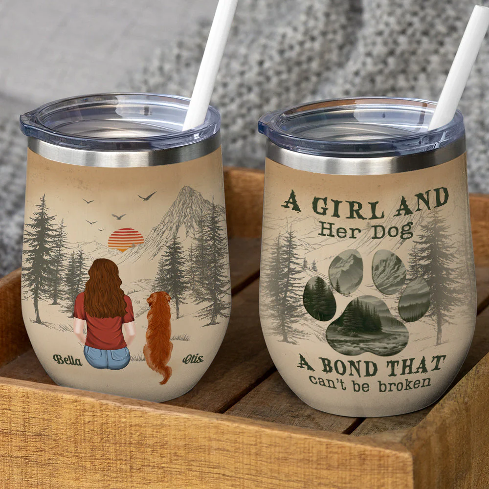 A Girl And Her Dog - Personalized Custom Wine Tumbler - Image 2