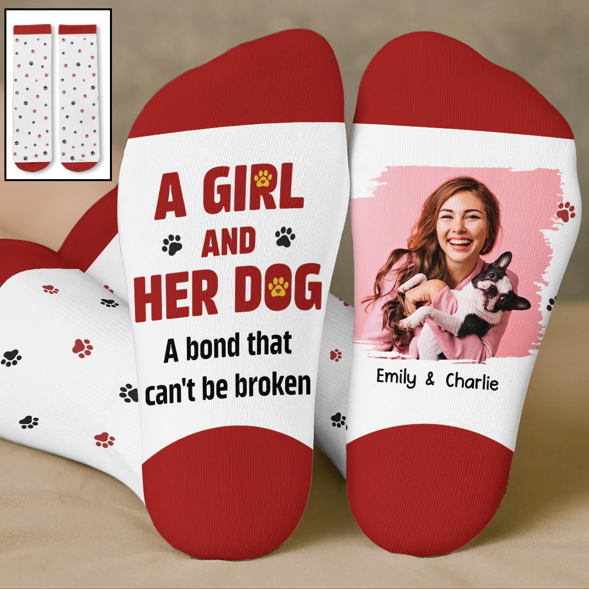A Girl And Her Dog Photo - Personalized Custom Crew Socks