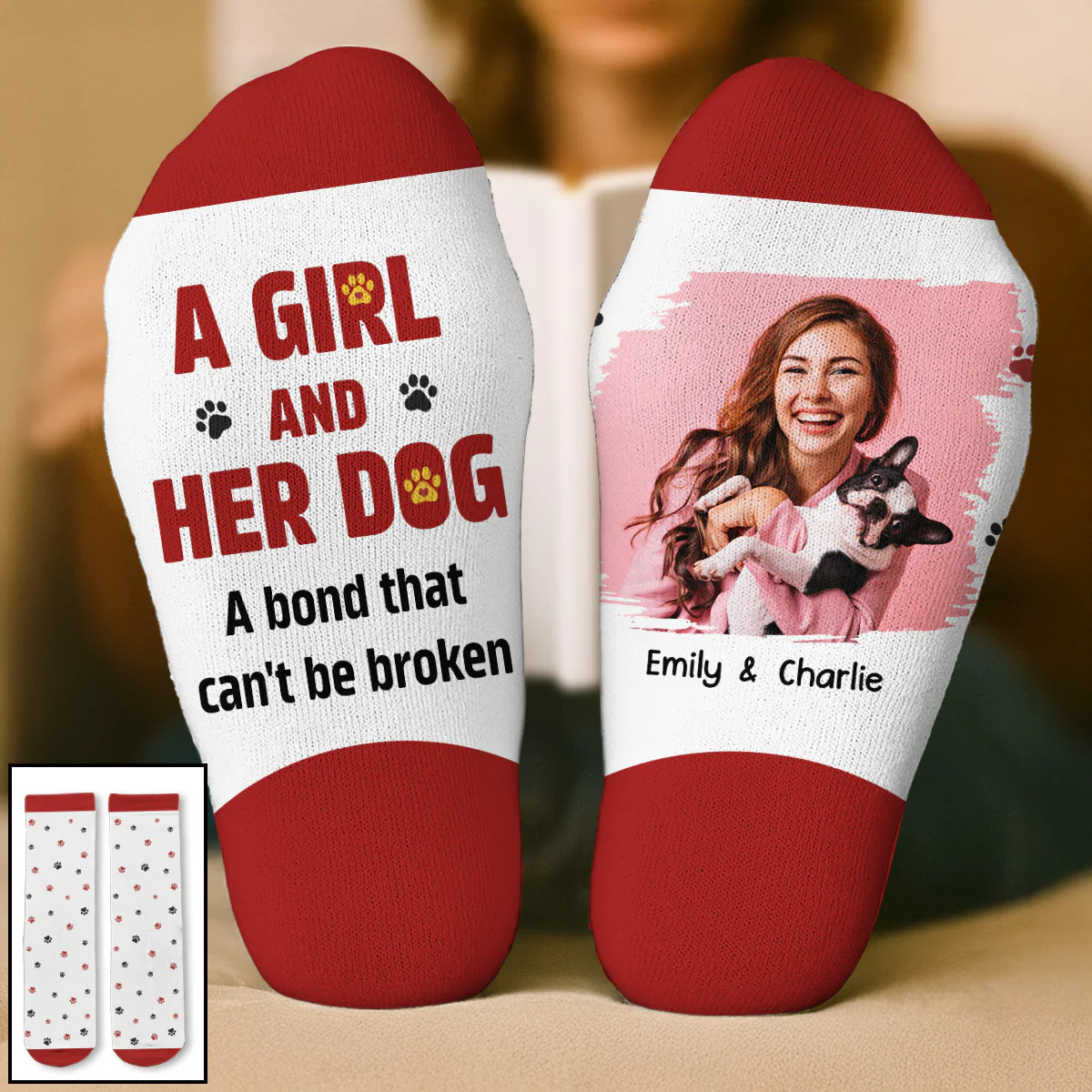 A Girl And Her Dog Photo - Personalized Custom Crew Socks - Image 4