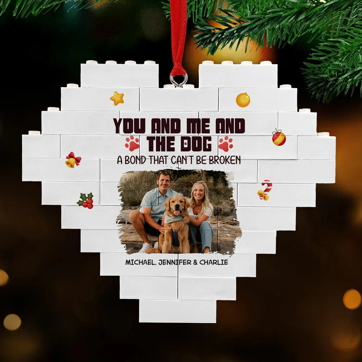 A Girl And Her Dog Photo - Personalized Custom Heart Puzzle Ornament