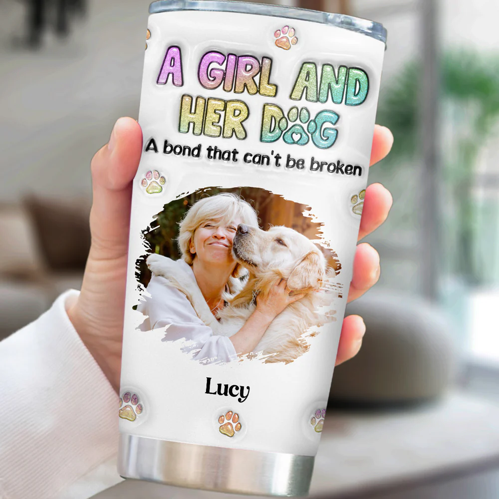A Girl And Her Dog Ver 2 Photo - Personalized Custom 3D Inflated Effect Tumbler - Image 2