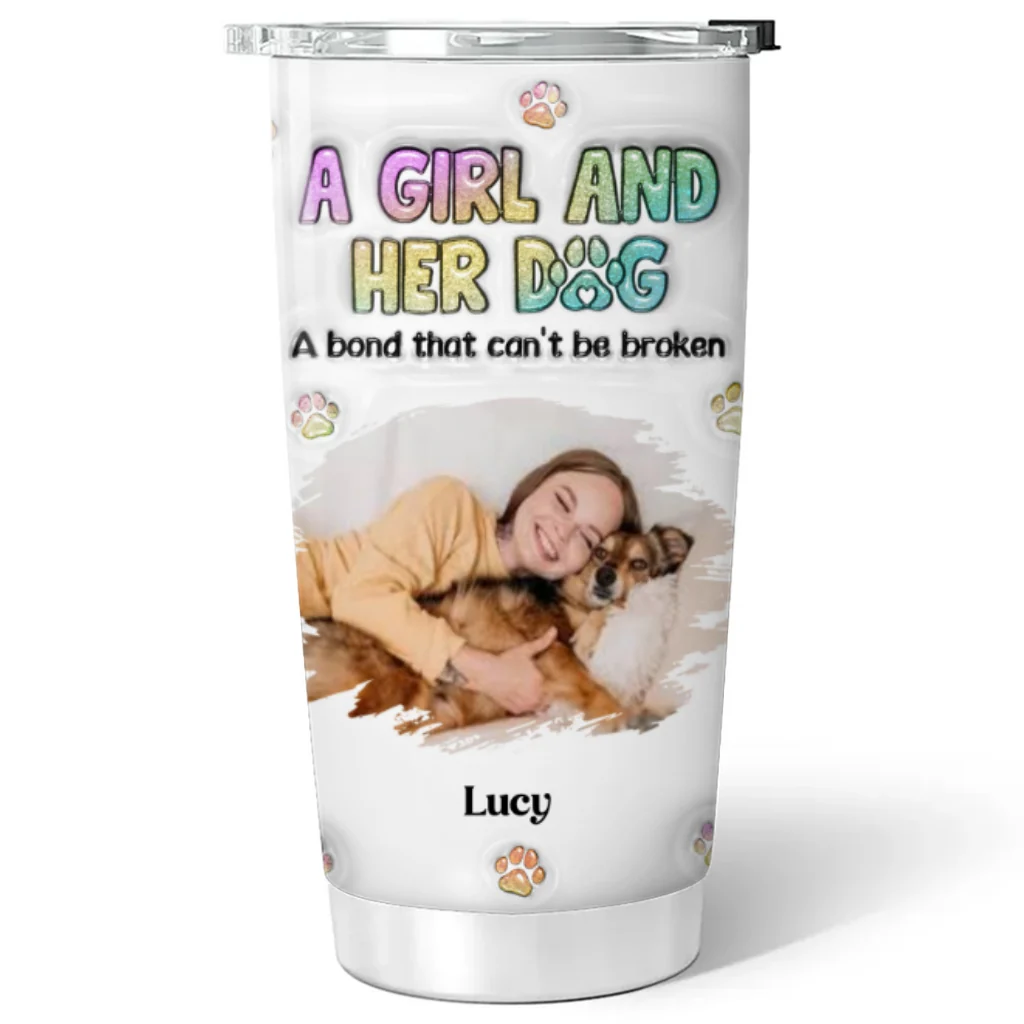 A Girl And Her Dog Ver 2 Photo - Personalized Custom 3D Inflated Effect Tumbler - Image 3