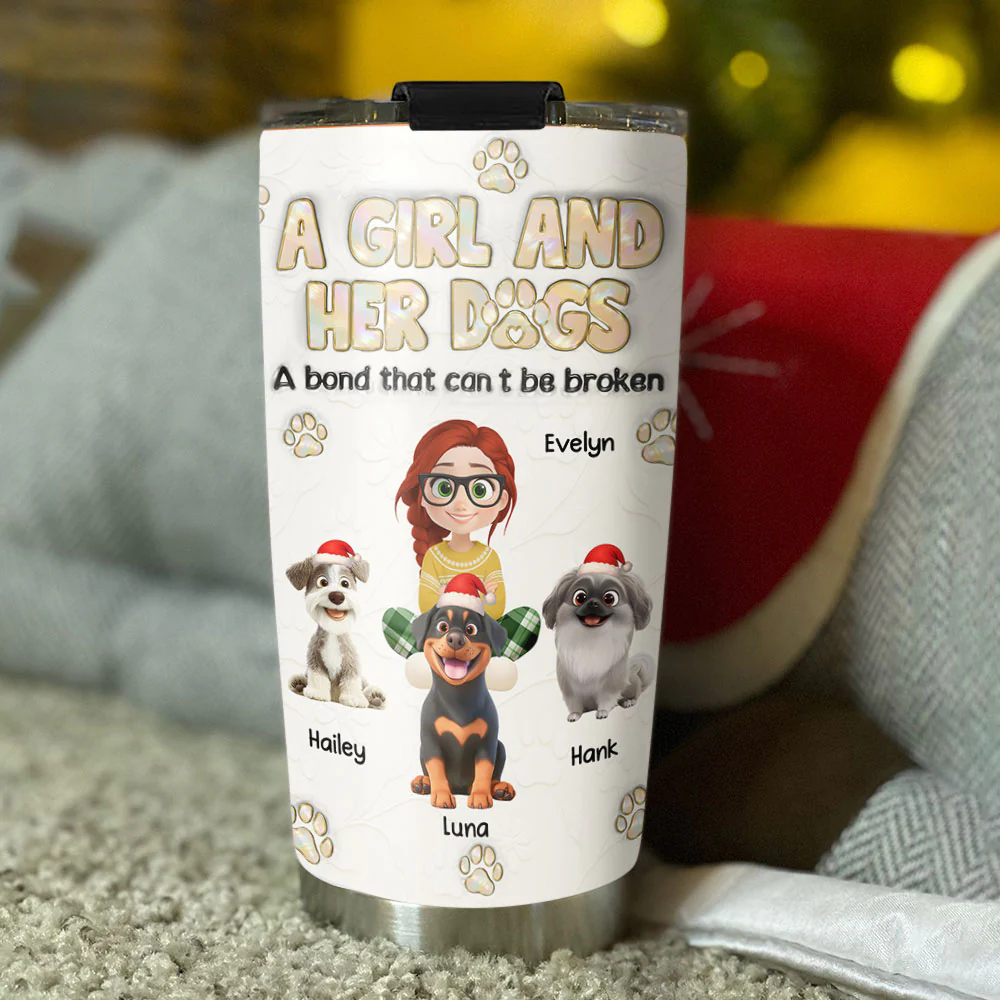 A Girl And Her Dog Ver Pearl - Personalized Custom 3D Inflated Effect Tumbler - Image 3