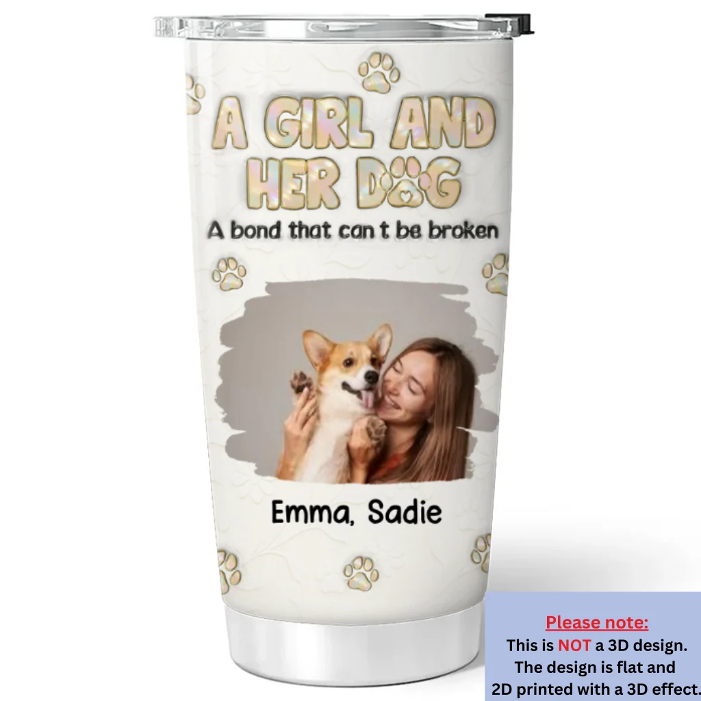 A Girl And Her Dog Ver Pearl Photo - Personalized Custom 3D Inflated Effect Tumbler - Image 2