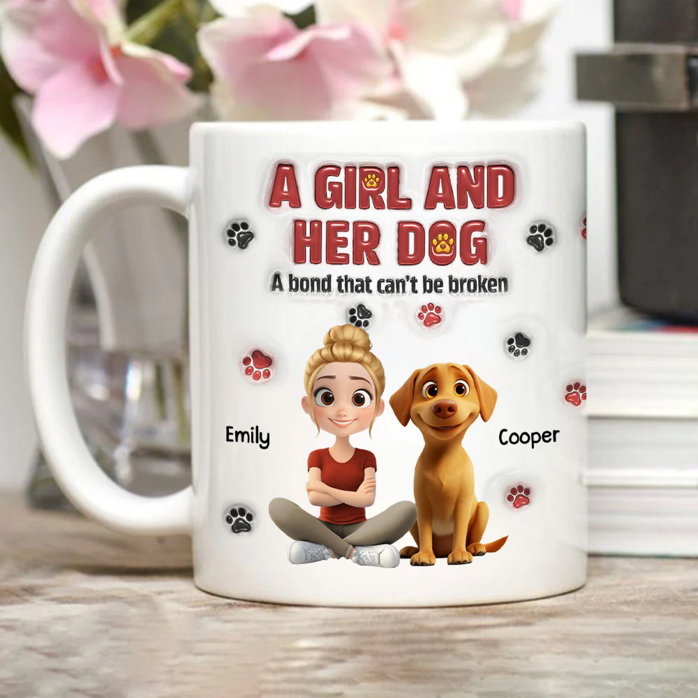 A Girl And Her Dog Version 2 - Personalized Custom 3D Inflated Effect Mug - Image 5