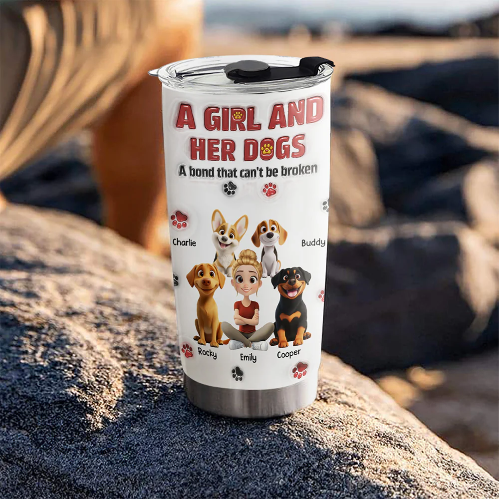 A Girl And Her Dog Version 2 - Personalized Custom 3D Inflated Effect Tumbler - Image 5