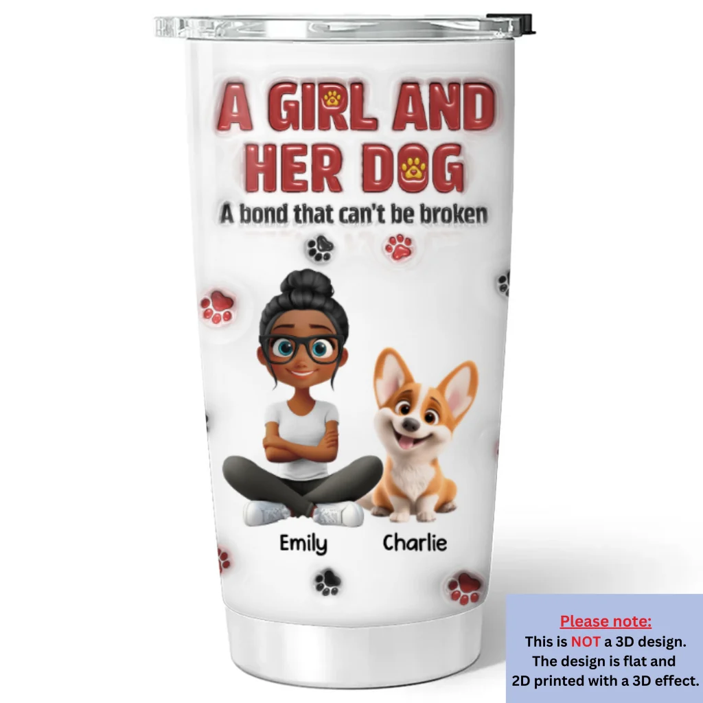 A Girl And Her Dog Version 2 - Personalized Custom 3D Inflated Effect Tumbler - Image 6