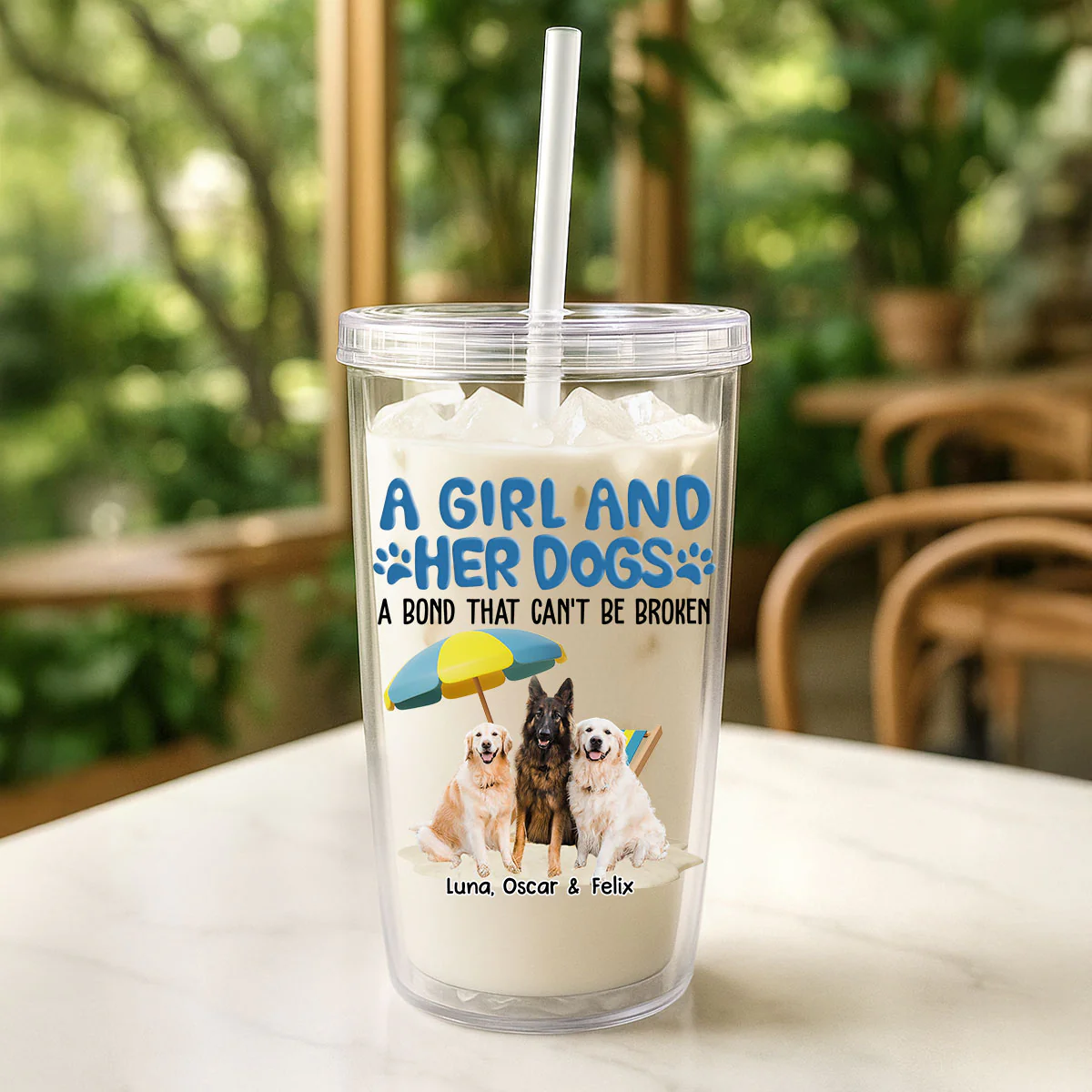 A Girl And Her Dogs Photo - Personalized Custom 14oz Plastic Tumbler - Image 3
