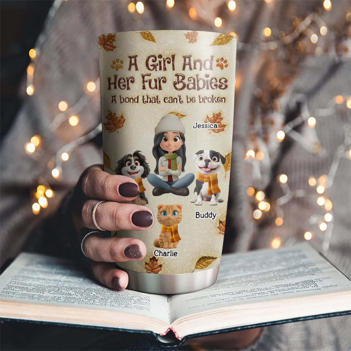 A Girl And Her Fur Babies Autumn - Personalized Custom 3D Inflated Effect Tumbler - Image 2