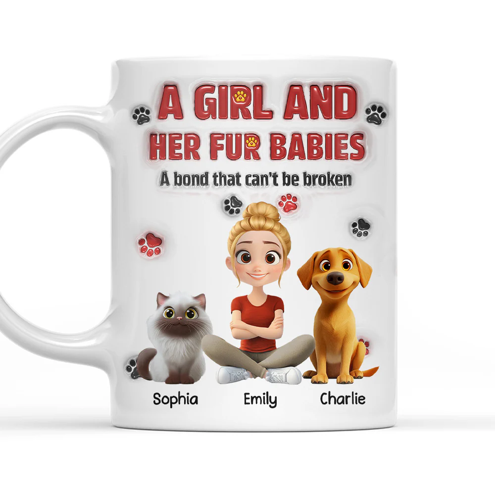 A Girl And Her Fur Babies Version 2 - Personalized Custom 3D Inflated Effect Mug