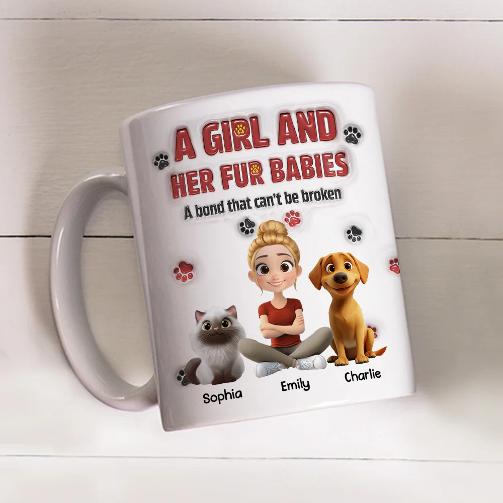 A Girl And Her Fur Babies Version 2 - Personalized Custom 3D Inflated Effect Mug - Image 2