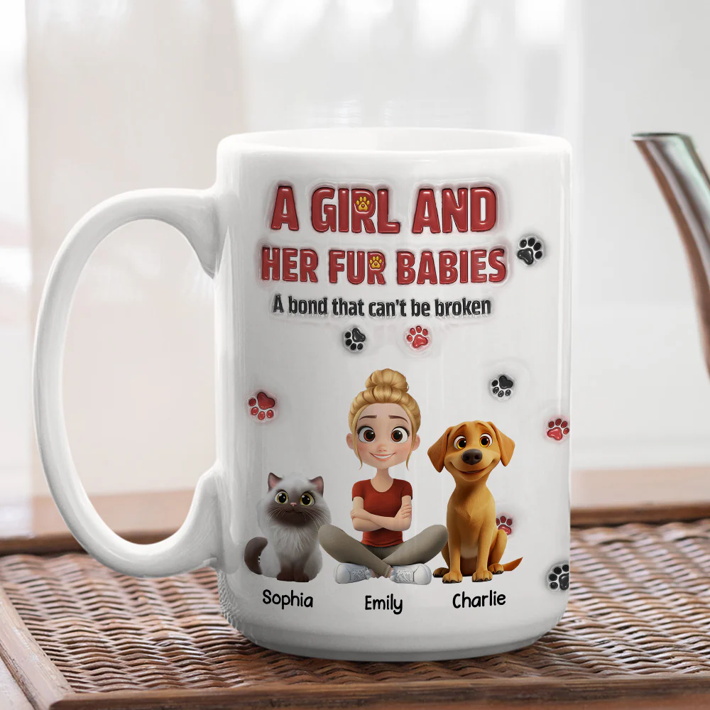 A Girl And Her Fur Babies Version 2 - Personalized Custom 3D Inflated Effect Mug - Image 3