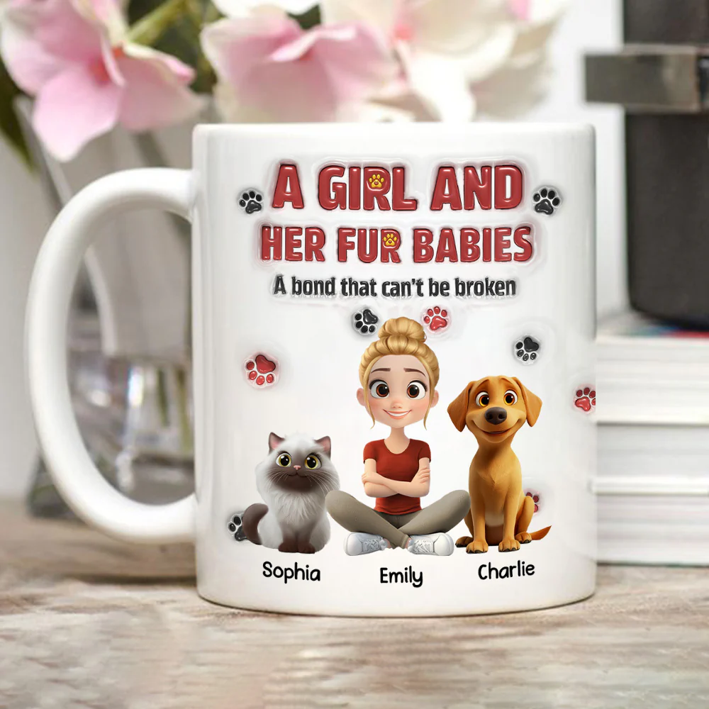 A Girl And Her Fur Babies Version 2 - Personalized Custom 3D Inflated Effect Mug - Image 4