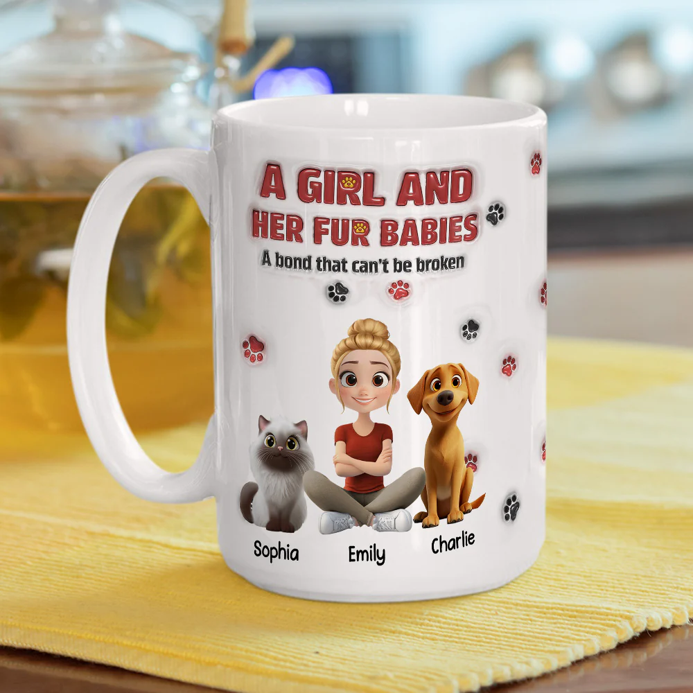 A Girl And Her Fur Babies Version 2 - Personalized Custom 3D Inflated Effect Mug - Image 5