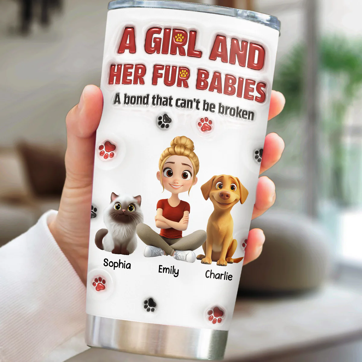 A Girl And Her Fur Babies Version 2 - Personalized Custom 3D Inflated Effect Tumbler - Image 2