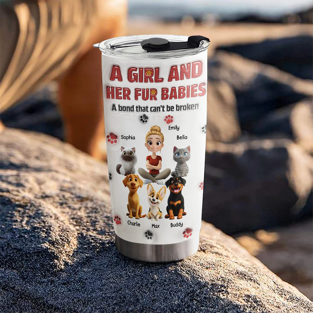 A Girl And Her Fur Babies Version 2 - Personalized Custom 3D Inflated Effect Tumbler - Image 5