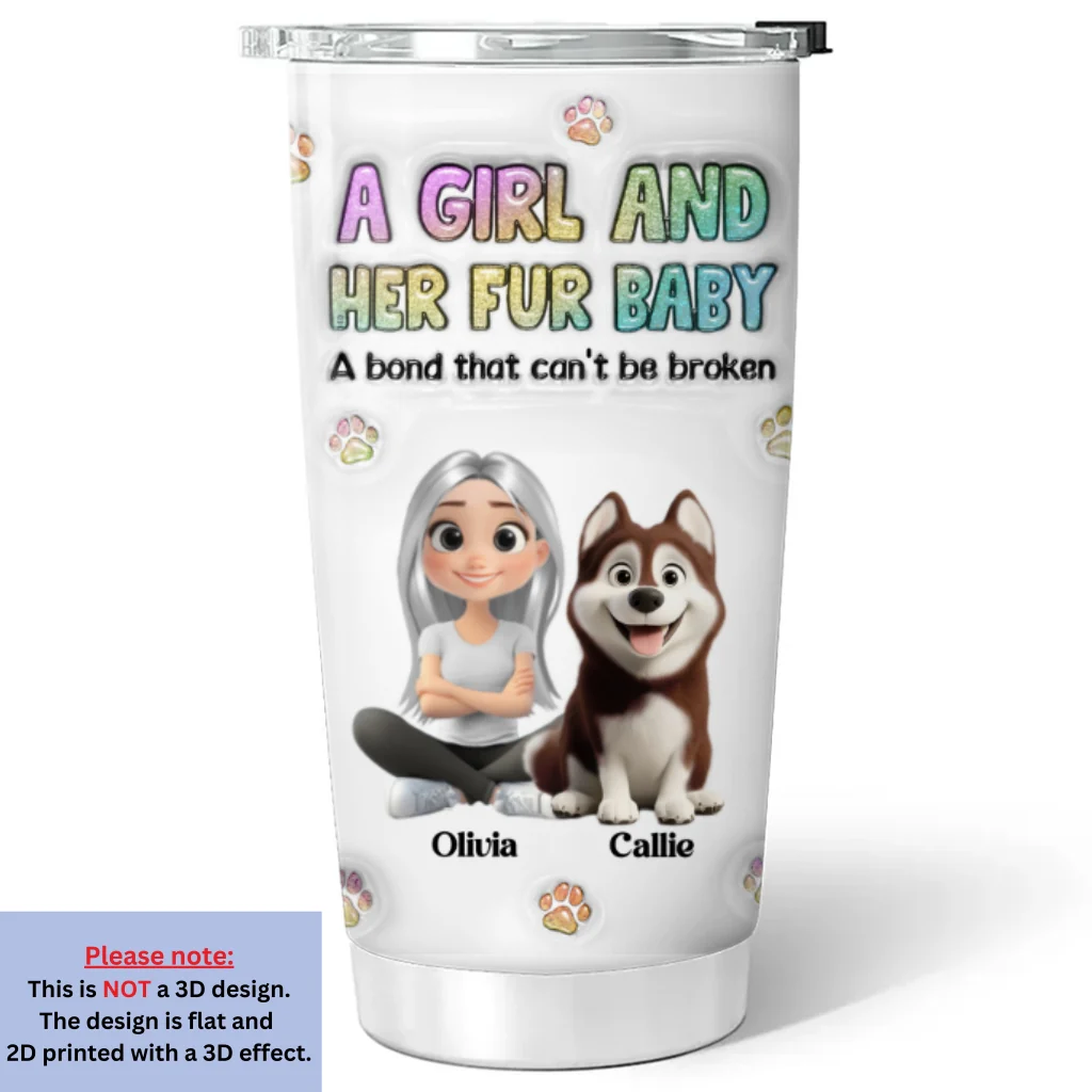 A Girl And Her Fur Baby - Personalized Custom 3D Inflated Effect Tumbler - Image 6