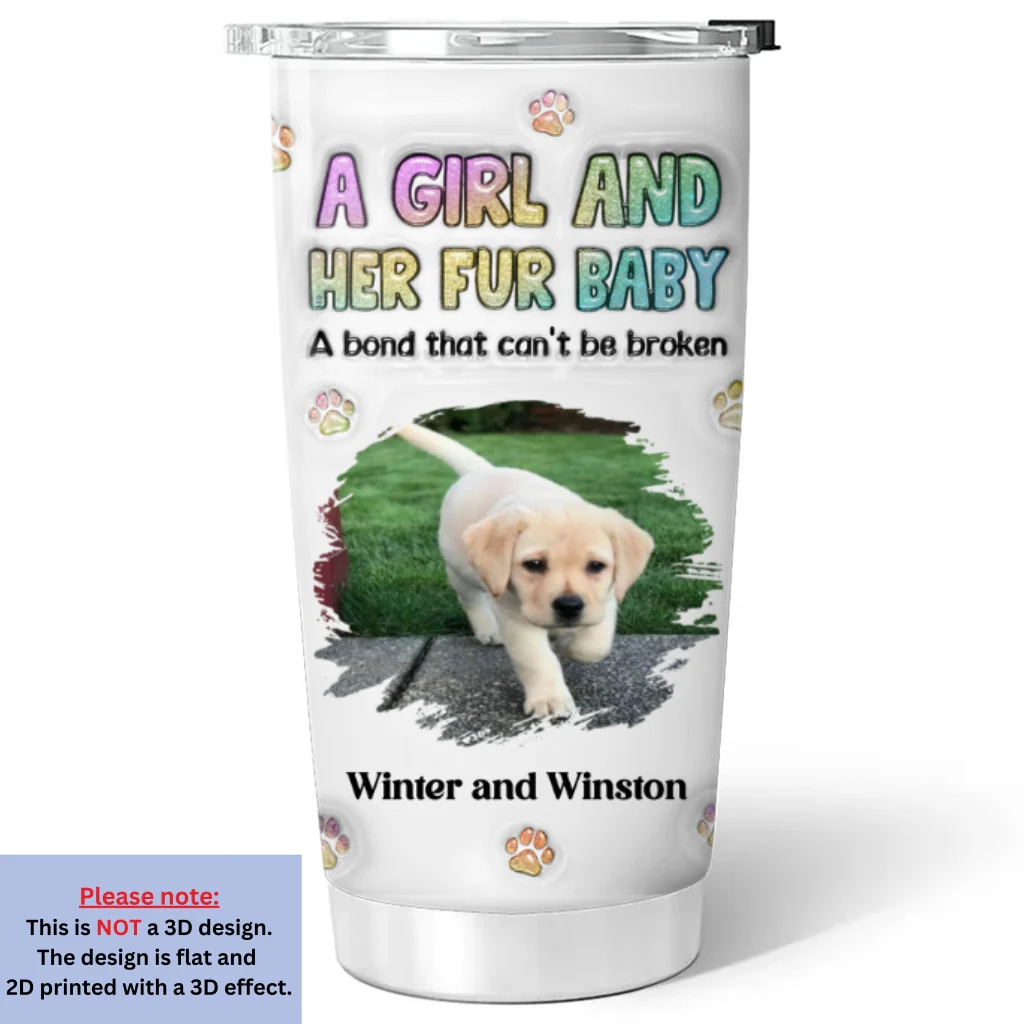 A Girl And Her Fur Baby Photo - Personalized Custom 3D Inflated Effect Tumbler - Image 2