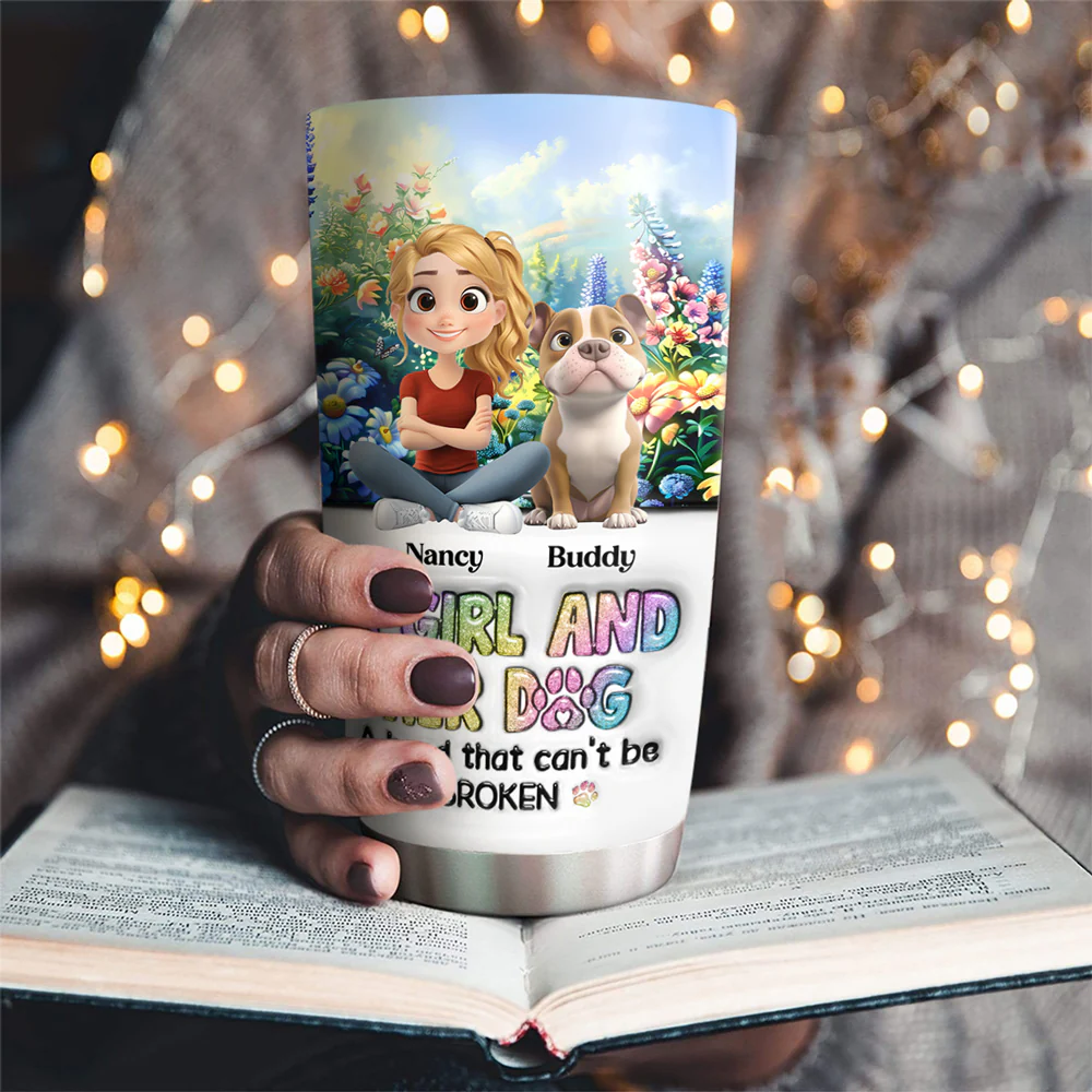 A Girl And Her Lovely Dog - Personalized Custom 3D Inflated Effect Tumbler - Image 2