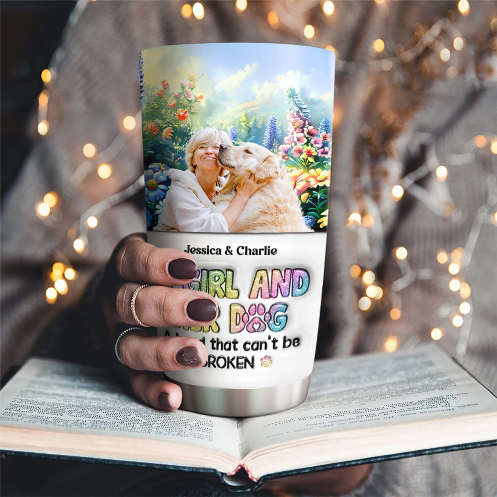 A Girl And Her Lovely Dog Photo - Personalized Custom 3D Inflated Effect Tumbler - Image 2