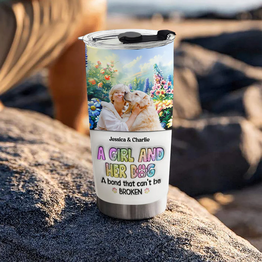 A Girl And Her Lovely Dog Photo - Personalized Custom 3D Inflated Effect Tumbler - Image 4