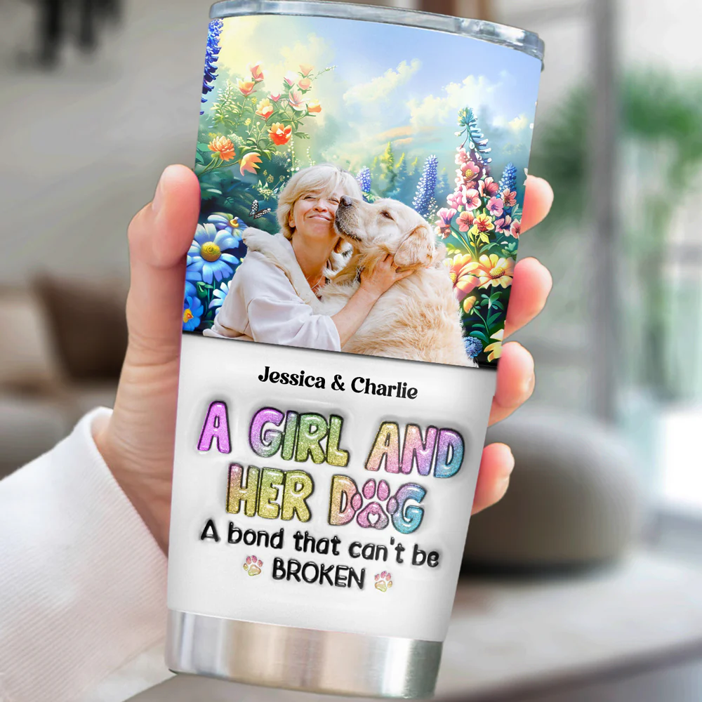 A Girl And Her Lovely Dog Photo - Personalized Custom 3D Inflated Effect Tumbler - Image 5