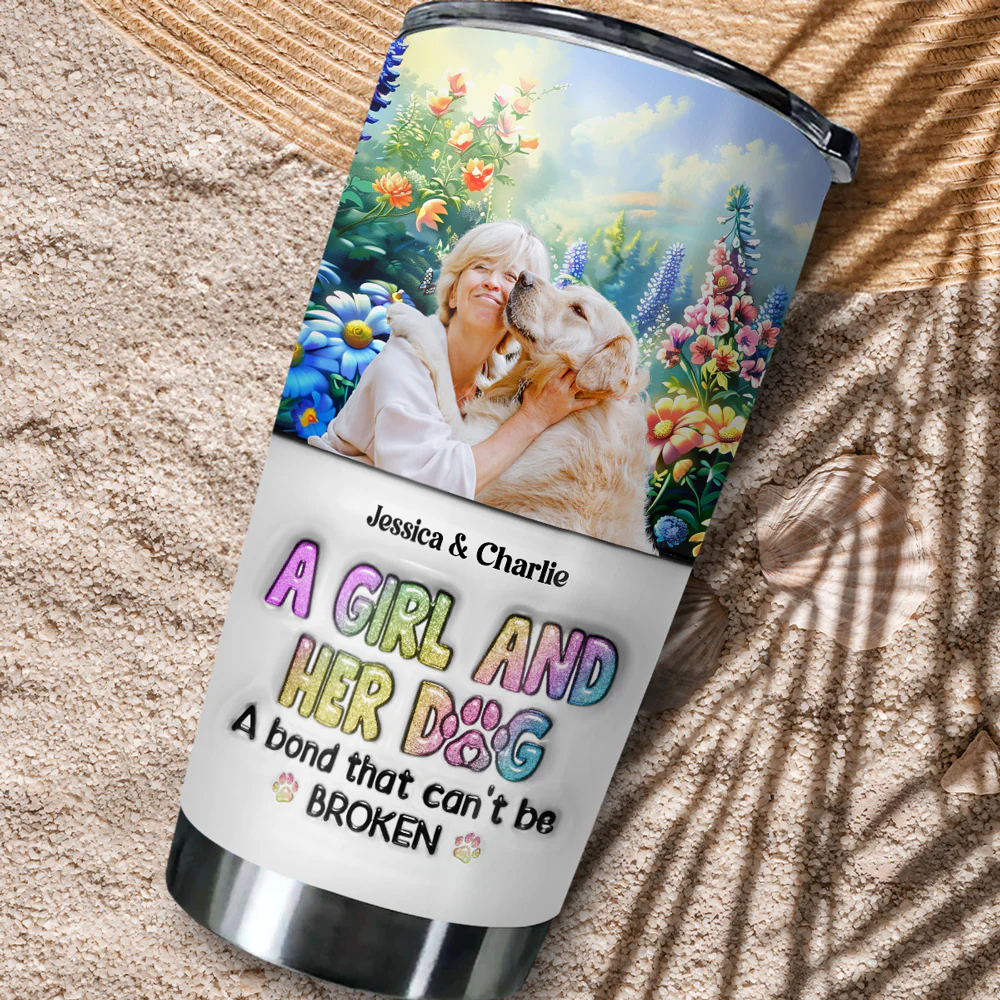 A Girl And Her Lovely Dog Photo - Personalized Custom 3D Inflated Effect Tumbler - Image 6
