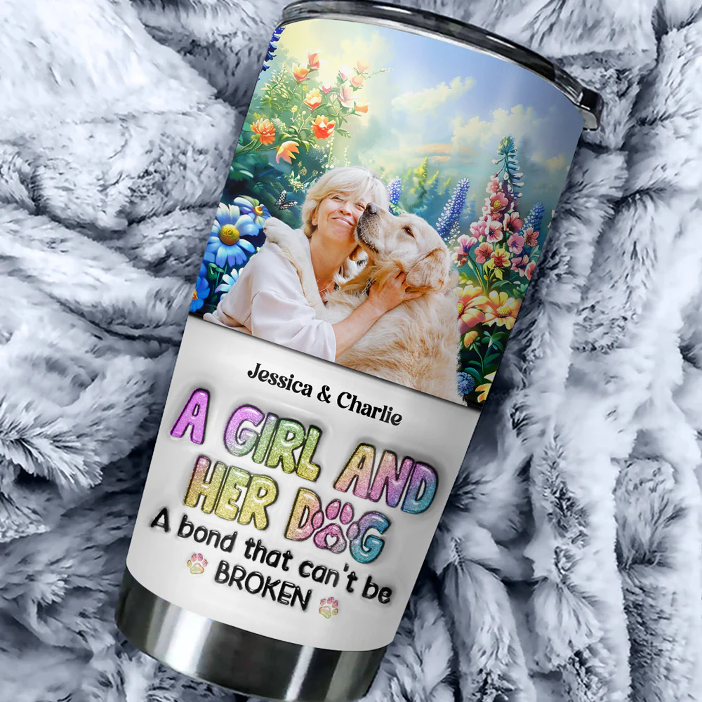 A Girl And Her Lovely Dog Photo - Personalized Custom 3D Inflated Effect Tumbler - Image 7
