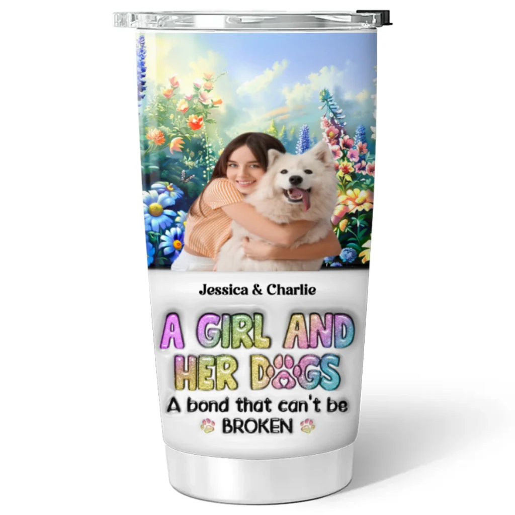 A Girl And Her Lovely Dog Photo - Personalized Custom 3D Inflated Effect Tumbler - Image 8