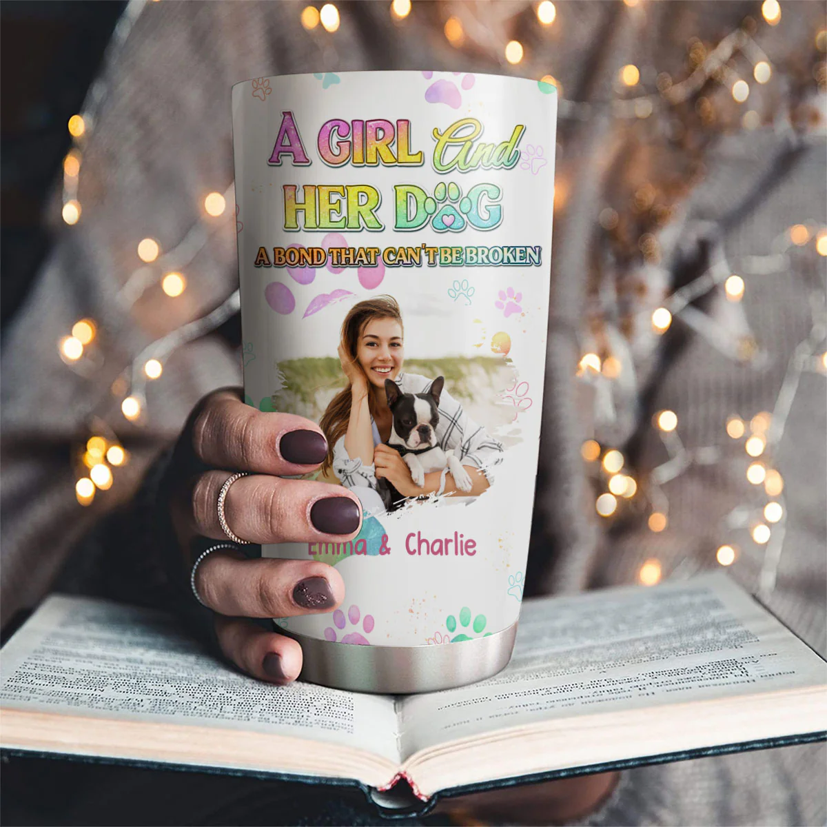A Girl And Her Lovely Dog Photo - Personalized Custom Tumbler - Image 2