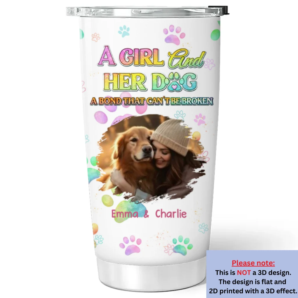 A Girl And Her Lovely Dog Photo - Personalized Custom Tumbler - Image 3
