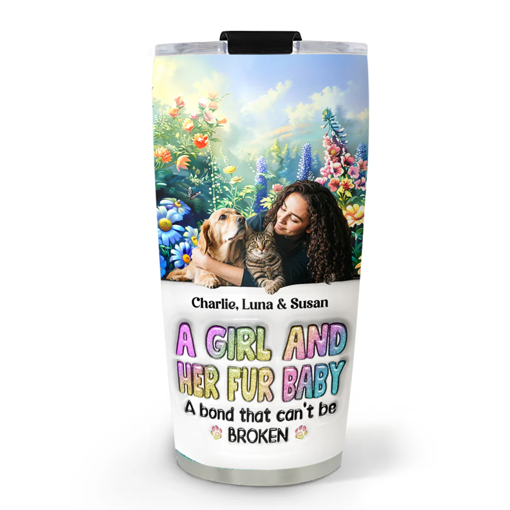 A Girl And Her Lovely Fur Baby Photo - Personalized Custom 3D Inflated Effect Tumbler