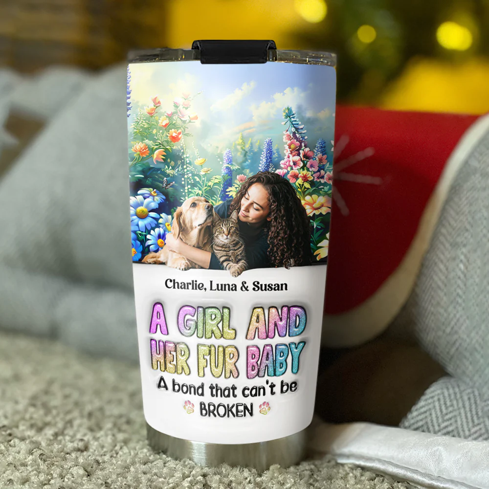A Girl And Her Lovely Fur Baby Photo - Personalized Custom 3D Inflated Effect Tumbler - Image 3