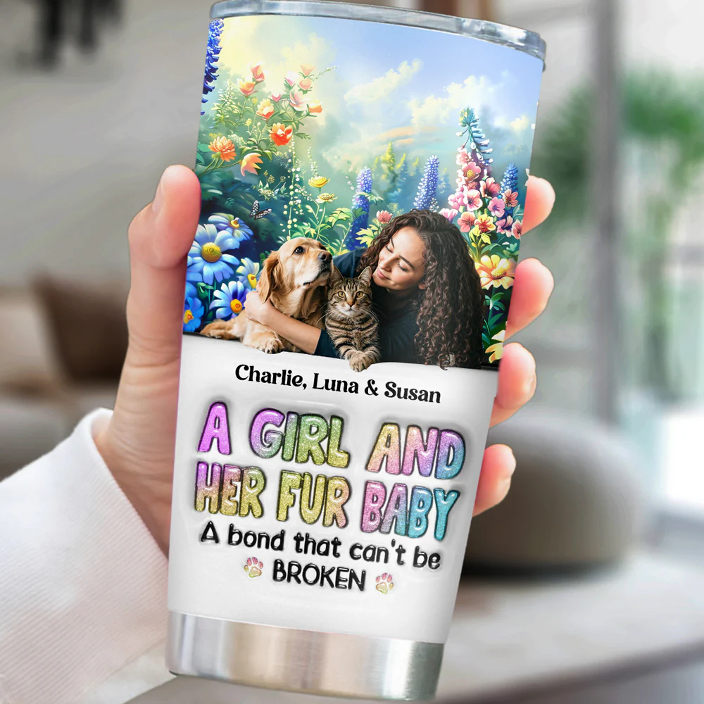 A Girl And Her Lovely Fur Baby Photo - Personalized Custom 3D Inflated Effect Tumbler - Image 5