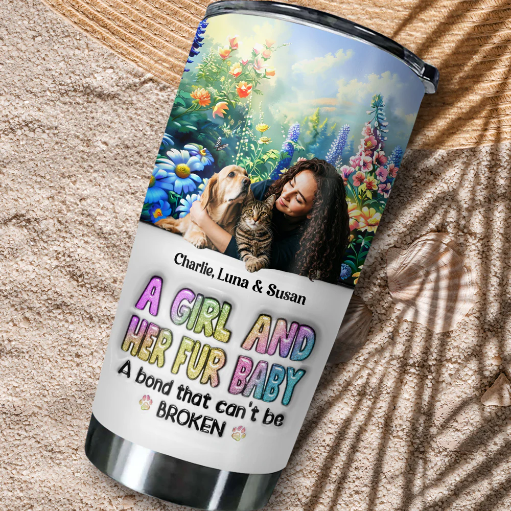 A Girl And Her Lovely Fur Baby Photo - Personalized Custom 3D Inflated Effect Tumbler - Image 6