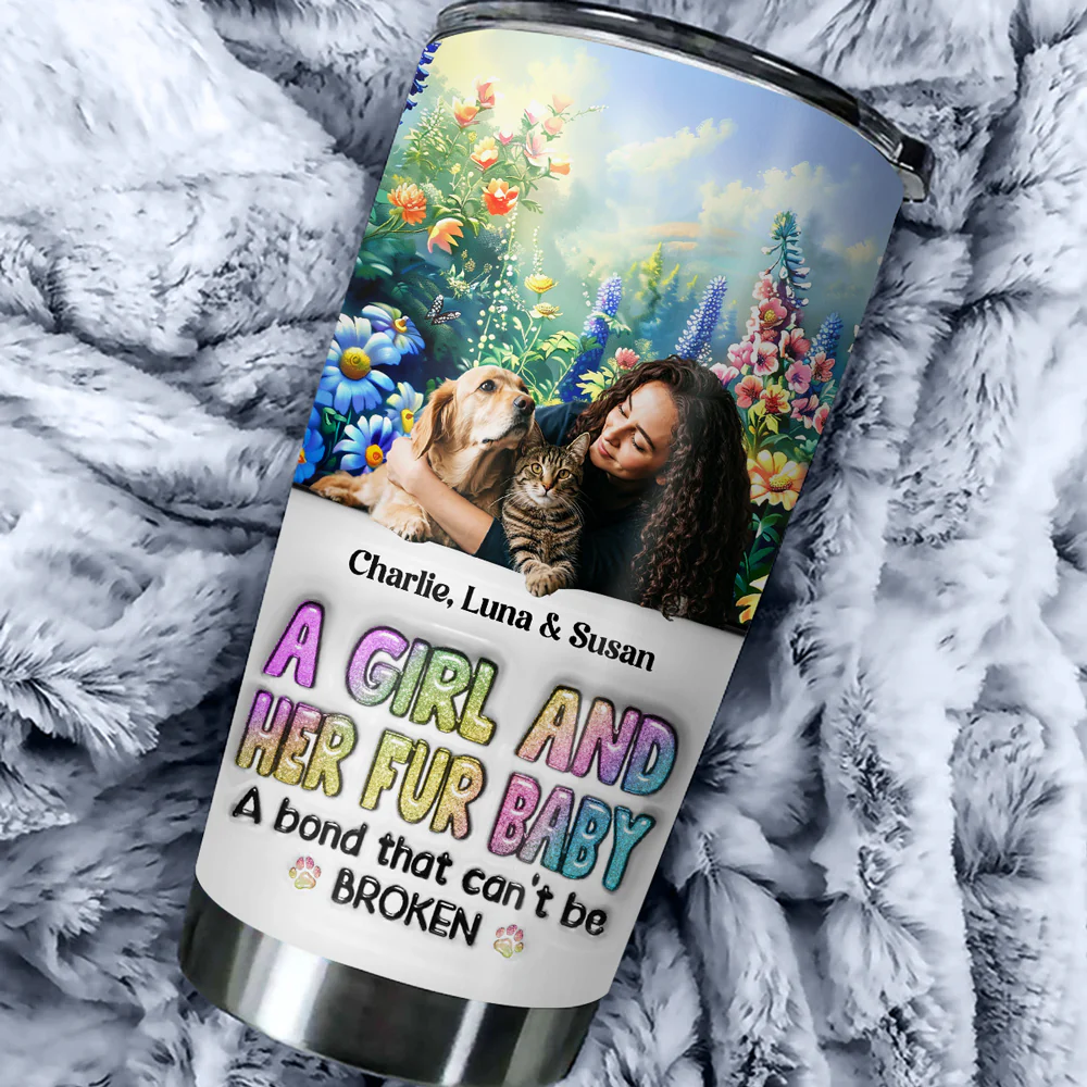 A Girl And Her Lovely Fur Baby Photo - Personalized Custom 3D Inflated Effect Tumbler - Image 7