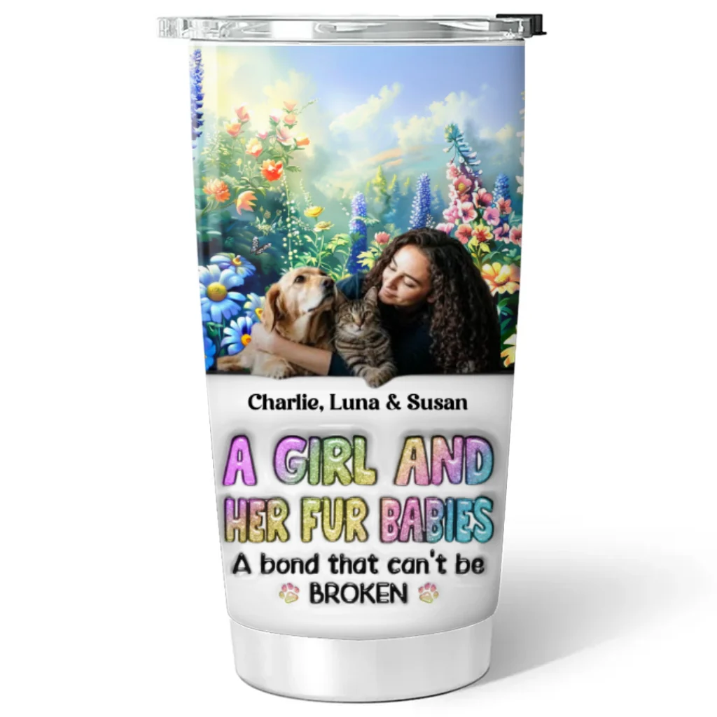 A Girl And Her Lovely Fur Baby Photo - Personalized Custom 3D Inflated Effect Tumbler - Image 8