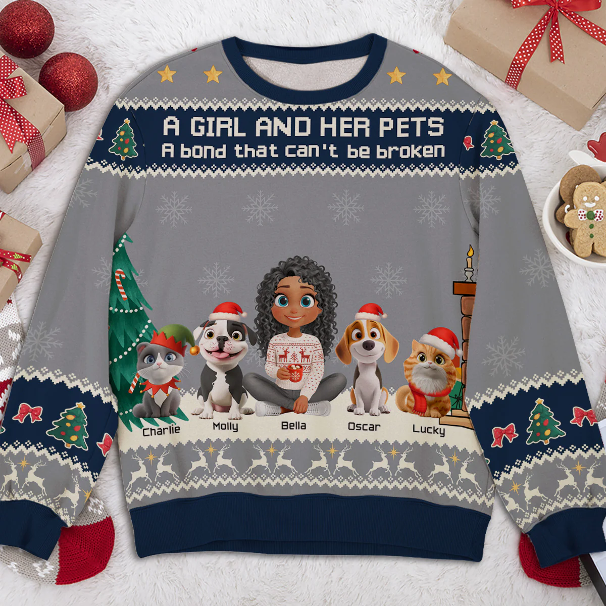 A Girl And Her Pet Christmas - Personalized Custom All-Over-Print Sweatshirt - Image 4